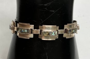 JA92 Vintage Taxco Mexico 925 Sterling Silver Abalone Inlay Link Bracelet 14.56 Gr