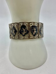 AN270  Silver Sian Signed Sterling Silver  12 Panels Wide Dancer Bracelet 33.94gr