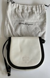 SALVATORE FERRAGAMO White & Black Leather Crossbody Bag With Dust Bag