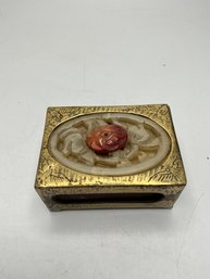 AN27. Chinese Bronze & Carved Jade And Agate Match Box