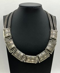 SV75 925 Sterling Silver Tribal Style Statement Collar Necklace 102gr
