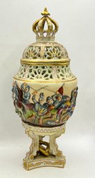 Italian Capodimonte Porcelain Footed Potpourri Urn