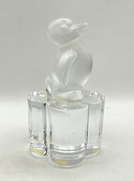 Sevres French Crystal Frosted Duck Figurine On Clear Sculptural Base