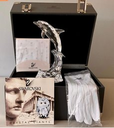Swarovski Silver Crystal Figurine Dolphin Maxi With Case And Box