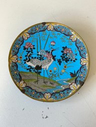 19th Century Cloisonne Plate Depicting Cranes
