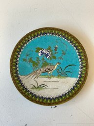 19th Century Cloisonne Enamel Plate Depicting Peacock
