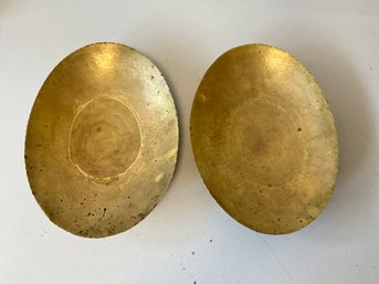Set Of 2 Steneby HF Brass Sweden 1950s Mid Century Scandinavian Hammered Oval Plates