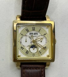 DI09 Rousseau Automatic Moonphase Triple Calendar Watch Leather Band Mens Watch