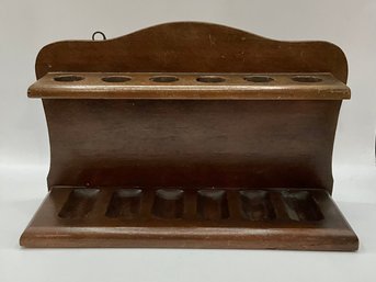 Vintage Wood Six Smoking Pipes Display With Cabinet