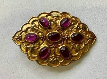 DI16 925 Sterling Silver Vermeil Red Cabochon Brooch Pendant 8gr