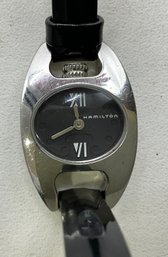 DI24 Vintage Hamilton Marilyn 6347 Lady Black Leather Band Quartz Watch