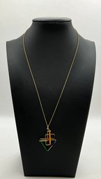 DI25 Vintage 12K Gold Filled Modernist Geometric Pendant Necklace  Color Glass Accents