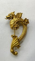 DI26 Vintage NMA UPM Dragon Brooch Gold Tone Figural Rhinestone Eye