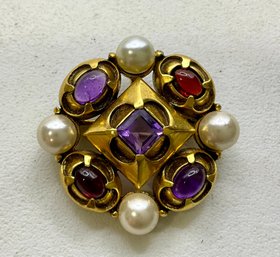 DI29 MMA Metropolitan Museum Of Art Renaissance Revival  Faux Gem & Pearl Brooch Pendant