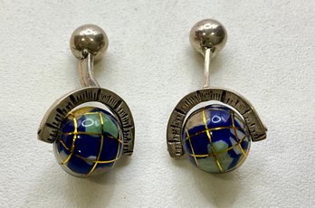 DI41 Vintage World Globe Enamel Earth Map Travel Theme Ball Back Cufflinks