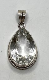 DE61 Elegant 925 Sterling Silver Teardrop Pendant With Faceted Clear Stone 15.23gr