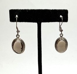 DE45 Vintage 925 Sterling Silver Dangle Earrings With Smoky Quartz Cabochons 9.19gr