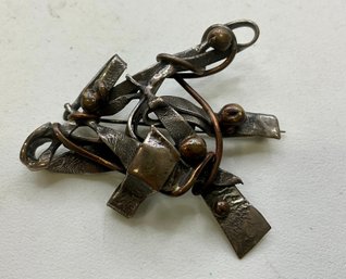 AJ44 Vintage Modernist 925 Sterling Silver & Copper Brooch 27.83gr