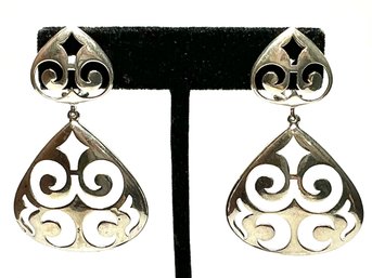SSS30 Vintage Thai 925 Sterling Silver Filigree Teardrop Dangle ER Earrings 14.71gr