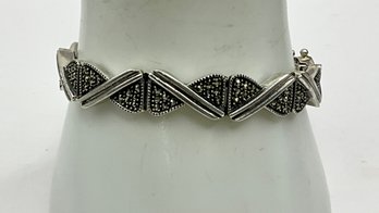 RR19 Judith Jack 925 Sterling Silver And Marcasite Art Deco Bracelet 31.88gr