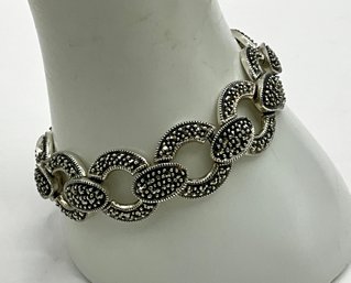 RR47 Vintage Sterling Silver Marcasite Link Bracelet Art Deco Style Openwork 39.47