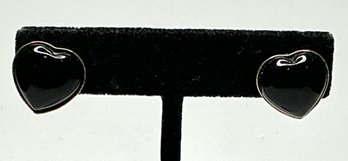 SSS83 Vintage 925 Sterling Silver Black Hearts With Gold-tone Rim And Back 4.66gr