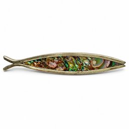 JA64 Vintage Sterling Silver Abalone Shell Inlay Fish Brooch 7.79gr