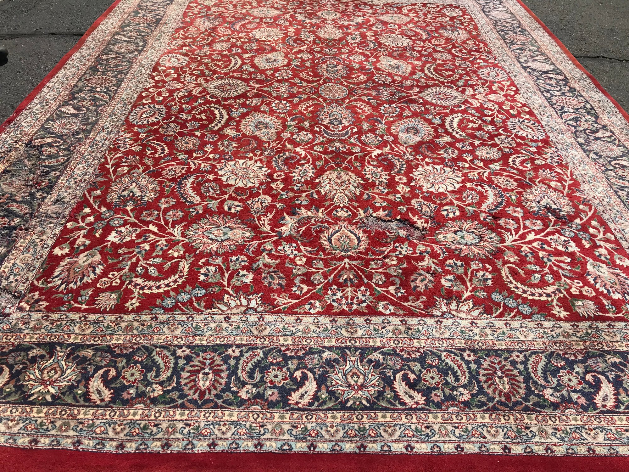 Pursion Rug Worn Kashan Hand Knotted Wool Persian Rug, Two Spots Are Worn Out, Look At ...