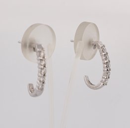 1 Carat TW Diamond J Hoops Set In White Gold With Strand Of 5 Diamond's On Each