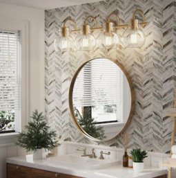 Clavie Light Dimmable Bathroom Vanity Lights With Clear Shade 24.6-in 4 Light Brushed Gold Integrated LED Mode