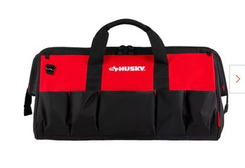 Husky 24in 16 Pocket Zippered Tool Bag, Red/Black