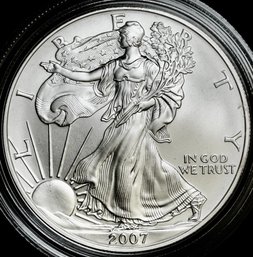 2007-W 1$ Burnished American Silver Eagle Coin (Box  COA)