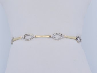 Two-tone 14k Gold Station Bar Link Bracelet Accented With Small Diamonds