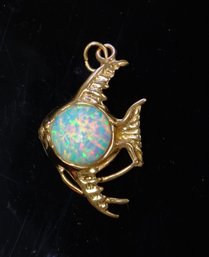 14k Yellow Gold Natural 4 Carat Opal Fish Pendant