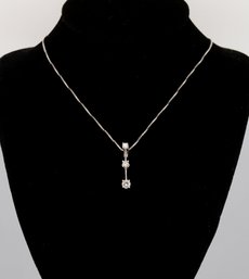 14k White Gold Three Diamond Pendant Necklace