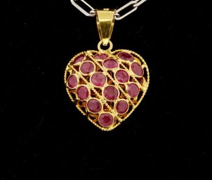 18k Yellow Gold Ruby Heart Pendant