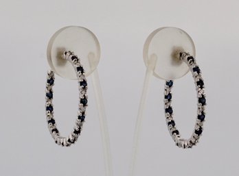 White Gold Diamond Sapphire Hoop Earrings