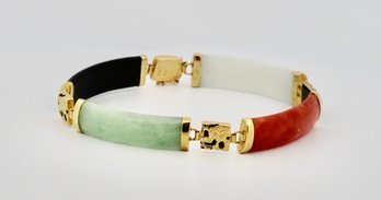 14K Yellow Gold Multi-color Jadeite Station Bracelet