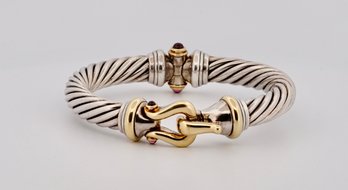 David Yurman Cable Classic Collection Buckle Bracelet With 18k Yellow Gold And Rhodolite Garnet, 9mm