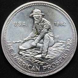 1982 Engelhard American Prospector 1 Oz .999 Fine Silver Round  E Reverse Design