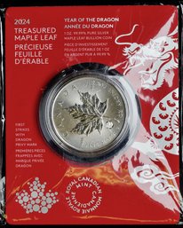 2024 $5 Treasured Silver Maple Leaf First Strikes: Year Of The Dragon Privy Mark - Pure Silver Premium Bullion