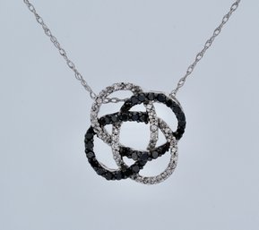 Classic Black And White Diamond Twist  Pendant With Silver  Necklace