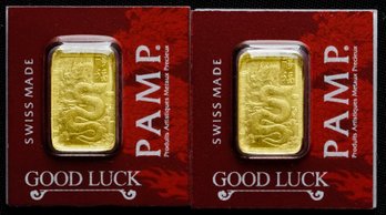 Lot Of (2) 1 Gram Gold Bar - PAMP Suisse Dragon (In Assay)