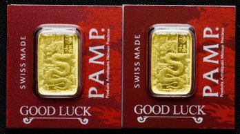 Lot Of (2) 1 Gram Gold Bar - PAMP Suisse Dragon (In Assay)