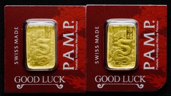 Lot Of (2) 1 Gram Gold Bar - PAMP Suisse Dragon (In Assay)