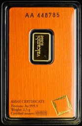 2.5 Gram Gold Bar - Valcambi (In Assay)