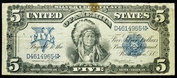 1899 $5 Silver Certificate Indian Chief Note  Fr273 Large Size