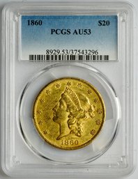 1860 $20 Liberty Head Gold Double Eagle – PCGS AU53 (Type 1, Pre-1933 US Gold)