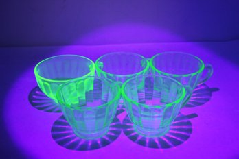 Five Vaseline Glass Teacups (JD43)