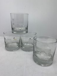 Set Of Four Vintage Etched Hammer Hardware (Nashua, NH) Rocks Glasses (K17)